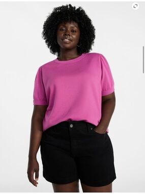 Plus Size Crewneck Puff-Sleeve Top - Pink